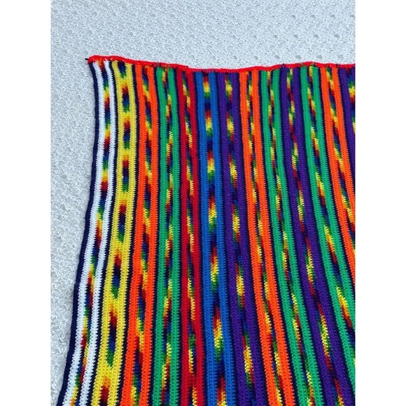 Rainbow Colors Granny Crochet Afghan Tasseled Fringed Blanket Multi 42" - Picture 7 of 11